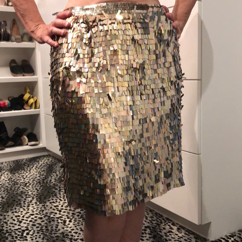 French Connection Gold Sequin Fringe Midi Skirt